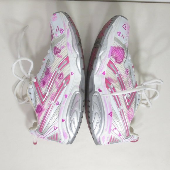 Upcycled Pink Tie Dye Hearts Graphic Love to Run Cross Trainer Running Shoes 6.5 - Picture 4 of 11